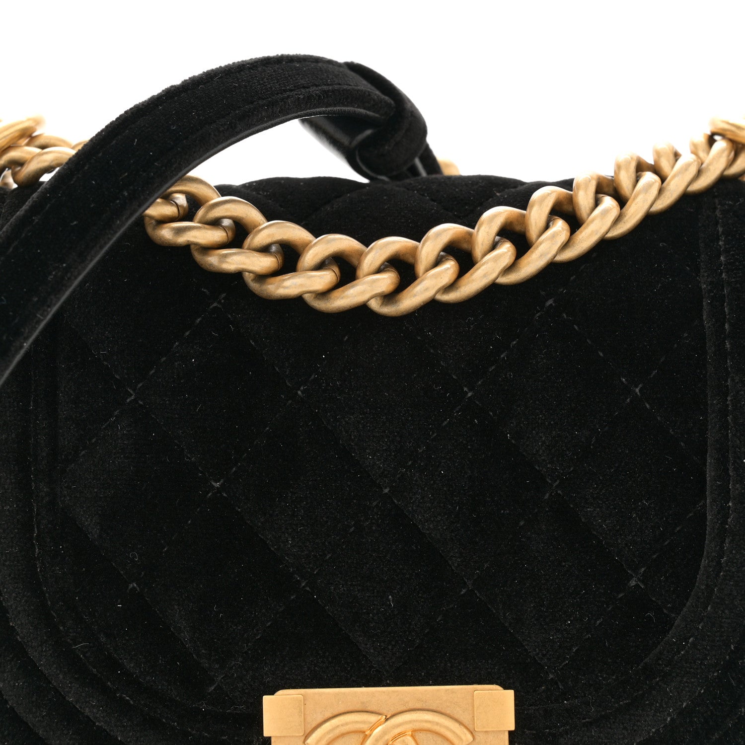 Chanel Velvet Quilted Mini Boy Messenger Bag Black