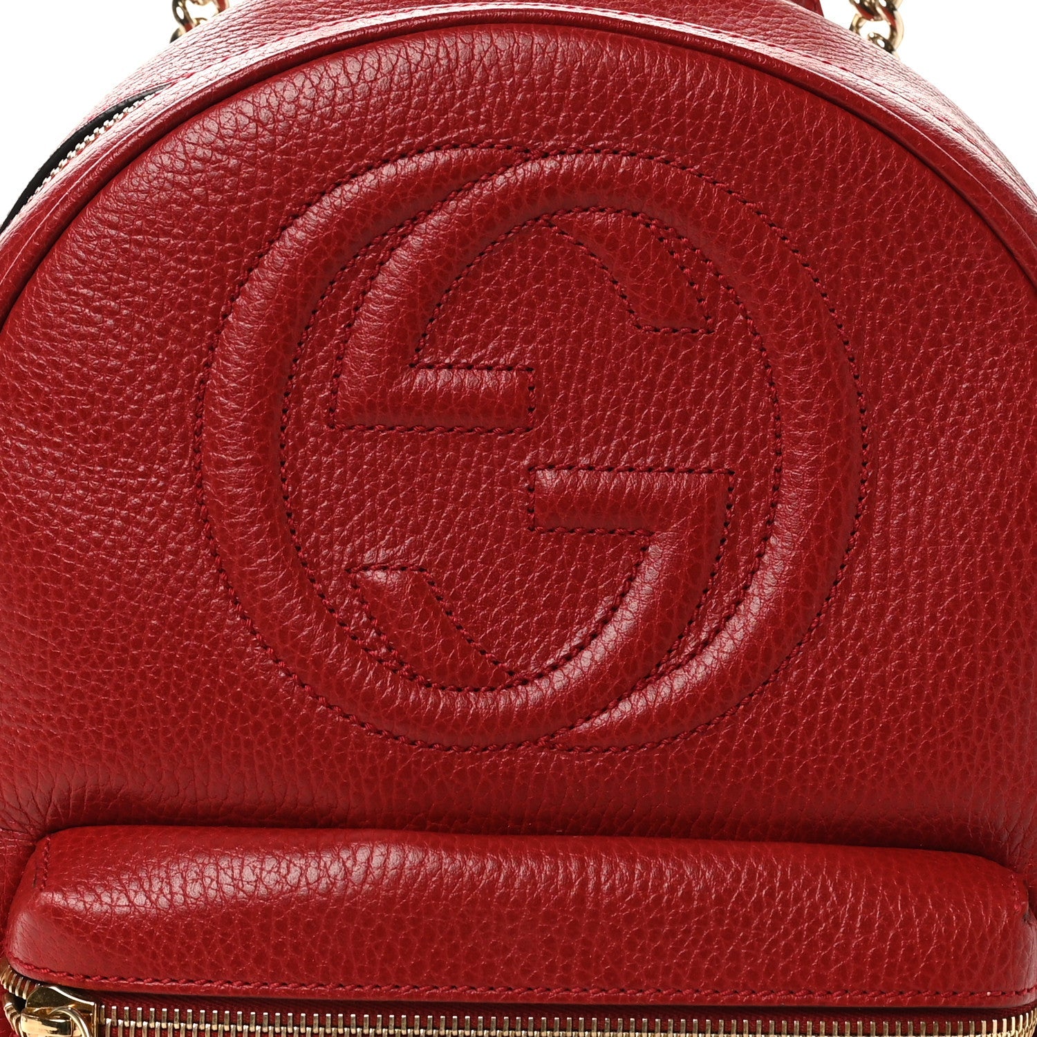 Gucci Pebbled Calfskin Soho Chain Backpack Hibiscus Red