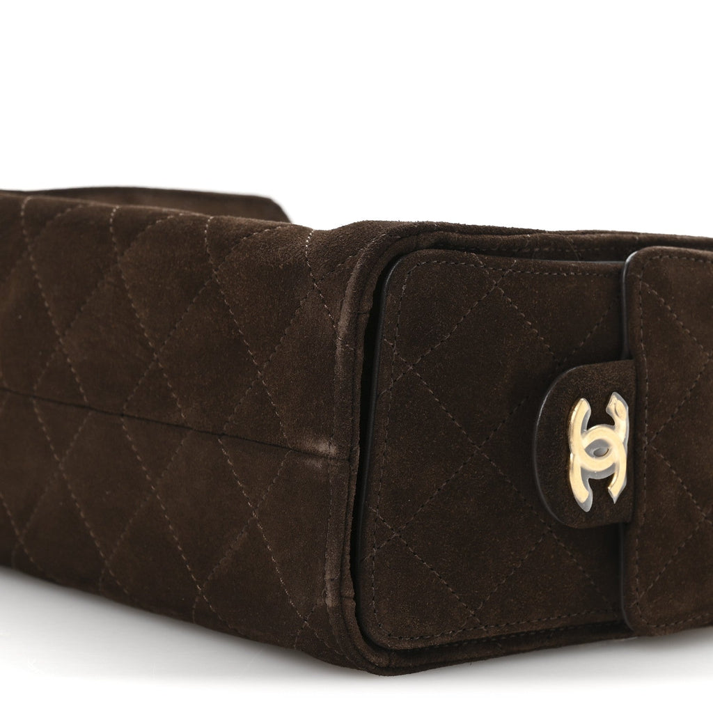 Chanel Suede Quilted Mini Chanel 25 Handbag Dark Brown