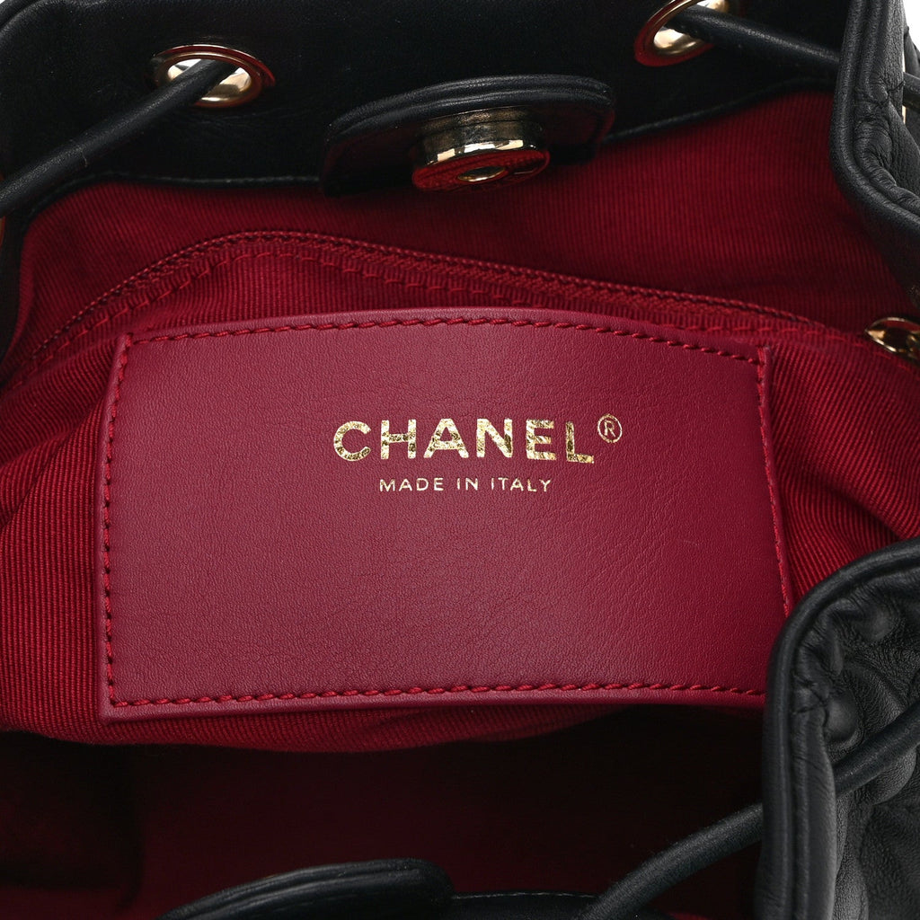 Chanel Lambskin Quilted Double Pocket Drawstring Backpack Black