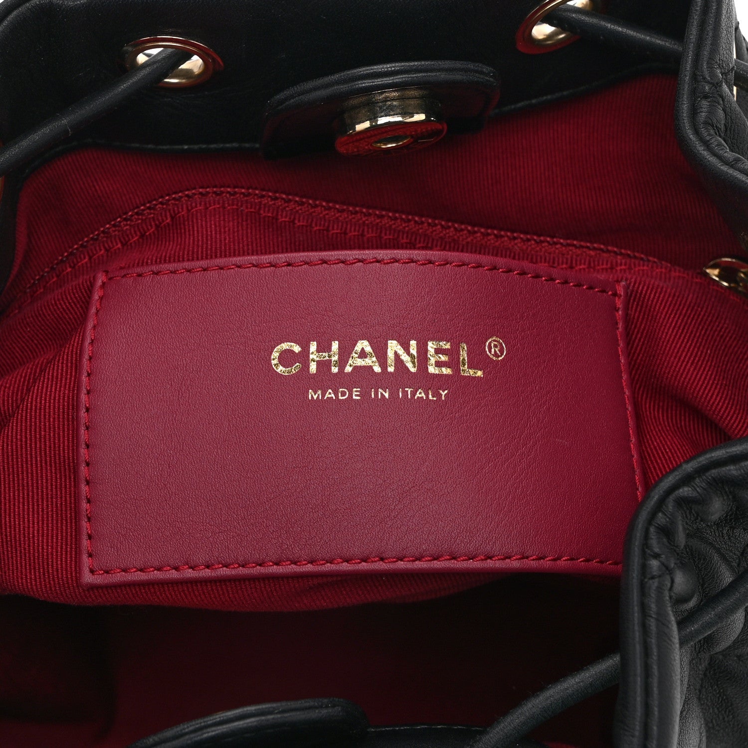 Chanel Lambskin Quilted Double Pocket Drawstring Backpack Black