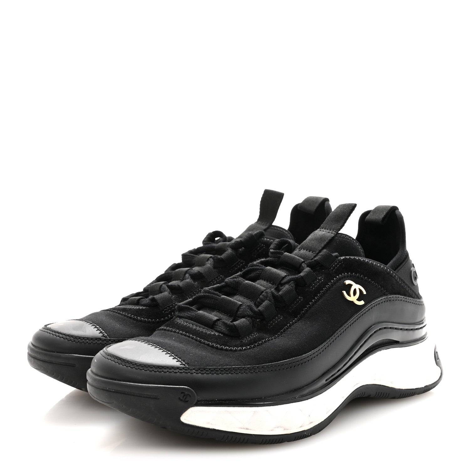 Chanel Velvet Calfskin Mixed Fibers CC Sneakers 39 Black