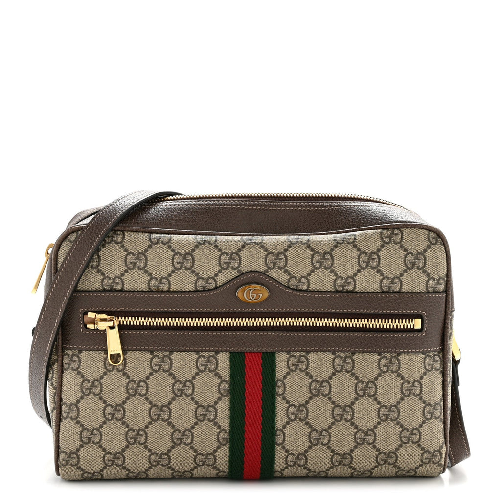Gucci GG Supreme Monogram Web Small Ophidia Shoulder Bag Brown