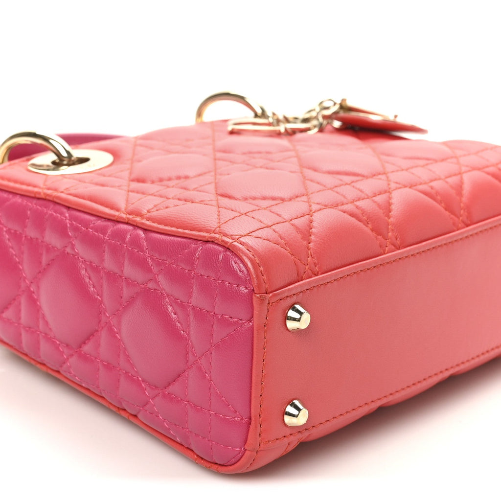 Christian Dior Lambskin Cannage Mini Bi-Color Lady Dior Red Fuchsia