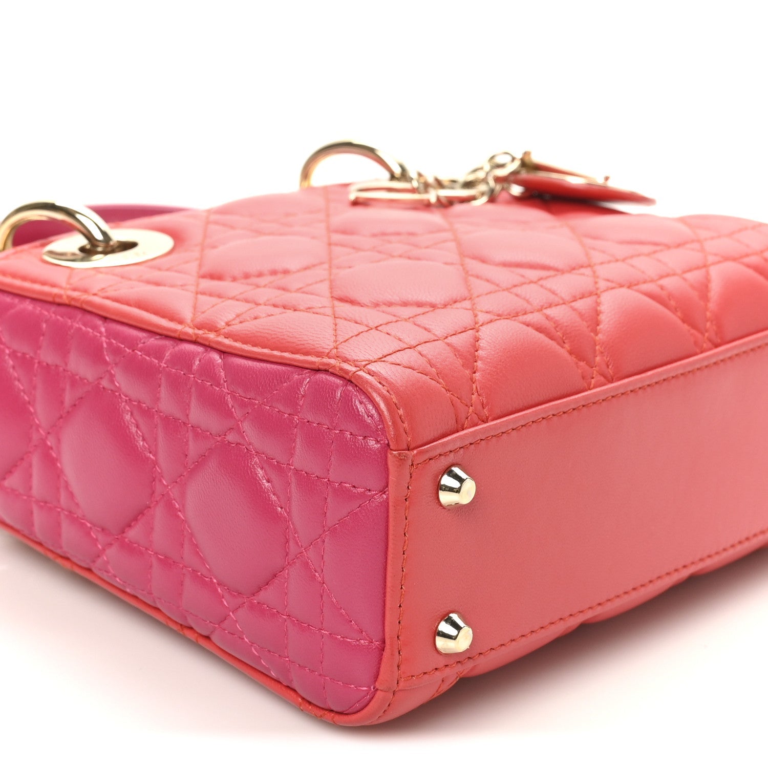 Christian Dior Lambskin Cannage Mini Bi-Color Lady Dior Red Fuchsia