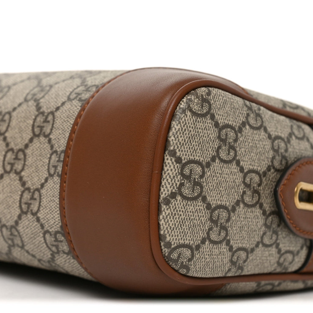 Gucci GG Supreme Monogram Textured Calfskin Emblem Small Crossbody Beige Ebony Old Sundial