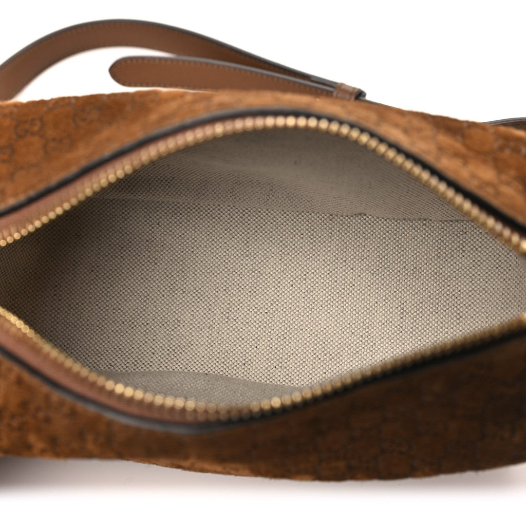 Gucci Suede GG Monogram Half Horsebit Mini Shoulder Bag Brown