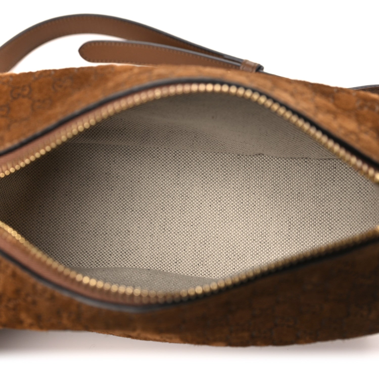 Gucci Suede GG Monogram Half Horsebit Mini Shoulder Bag Brown