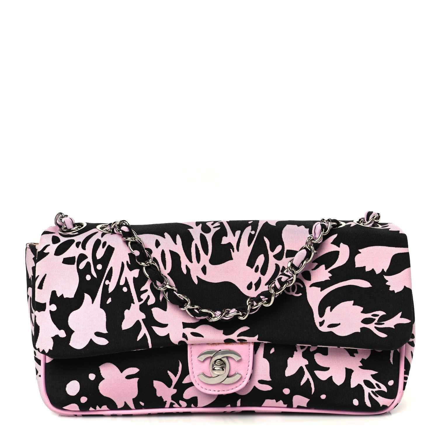 Chanel Printed Fabric East West Flap Black Pink