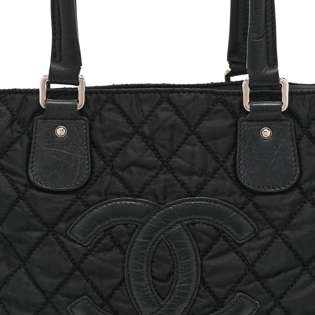 Chanel Nylon Calfskin Quilted CC Paris New York Tote Bag Black