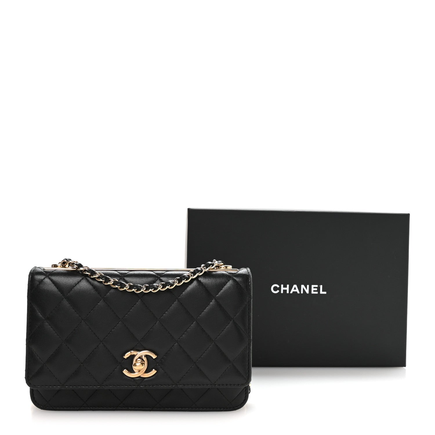 Chanel Lambskin Quilted Trendy CC Wallet On Chain WOC Black