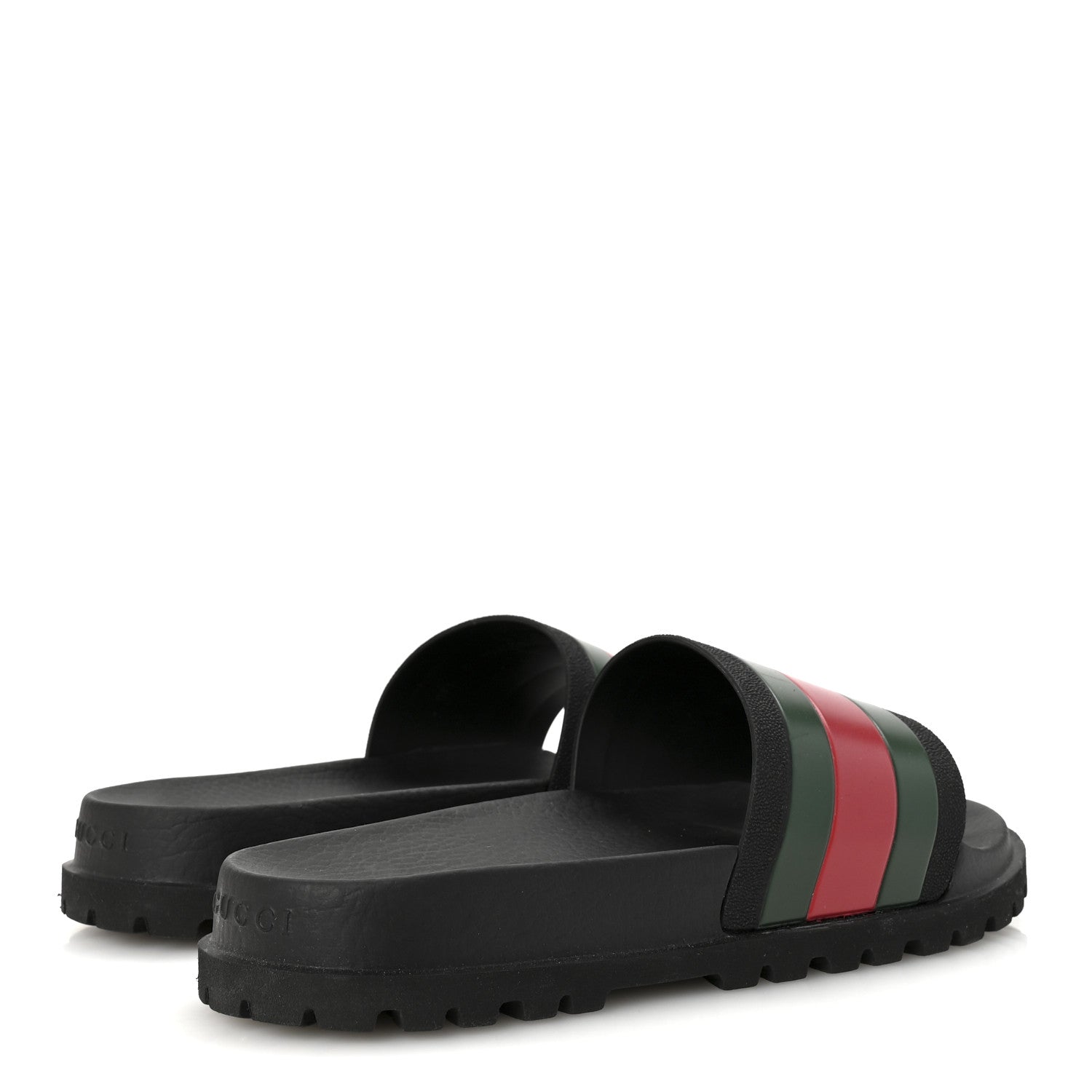 Gucci Rubber Web Mens Lug Sole Slide Sandals 7 Black Green Red