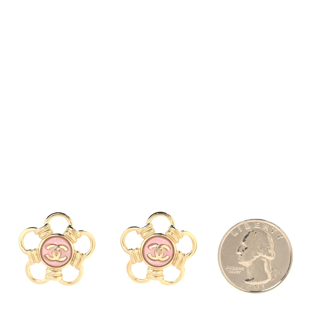 Resin CC Flower Earrings Gold Pink