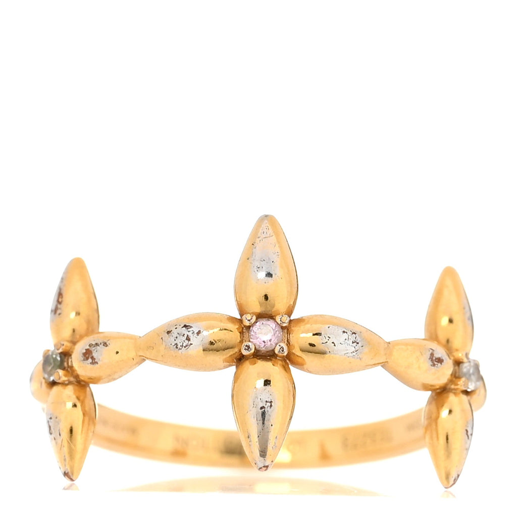 Louis Vuitton Metal Crystal Louisette Signature Ring M Gold