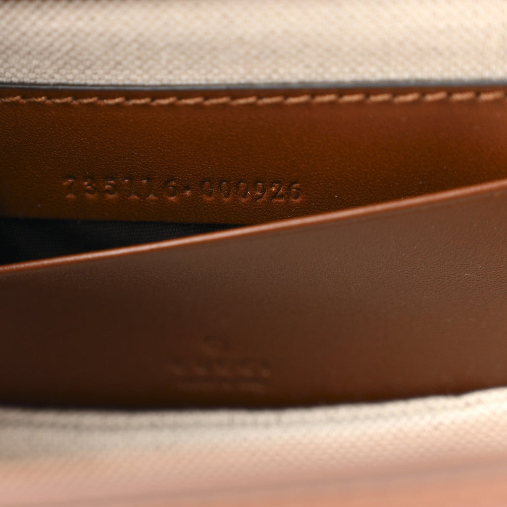 Gucci New Canvas Charisma Calfskin Crystal GG Monogram Small Bamboo 1947 Top Handle Bag Camel Ebony