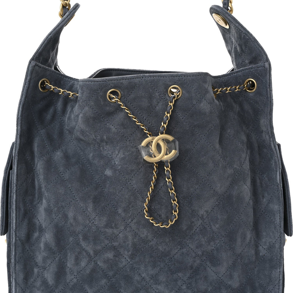 Chanel Suede Quilted Medium Chanel 25 Handbag Blue
