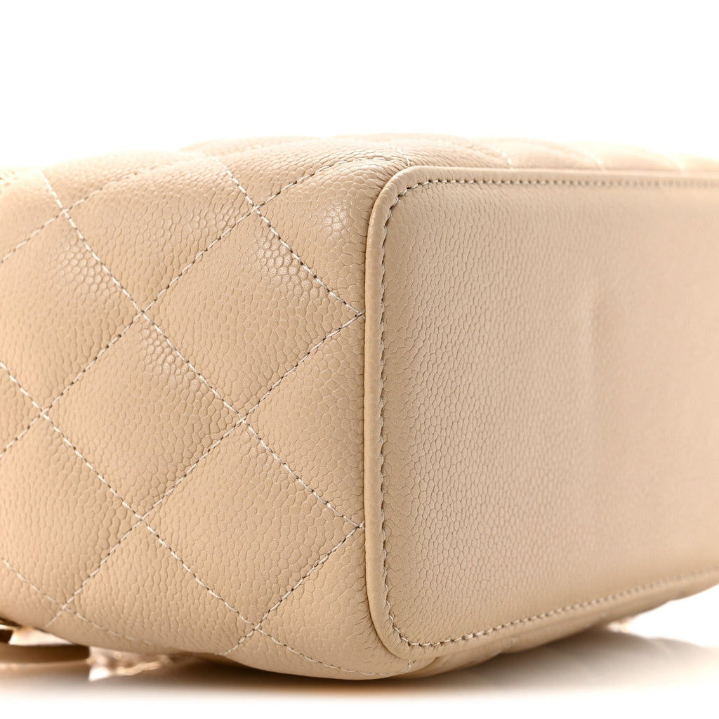 Chanel Caviar Quilted Small Tiny CC Vanity Case With Chain Beige