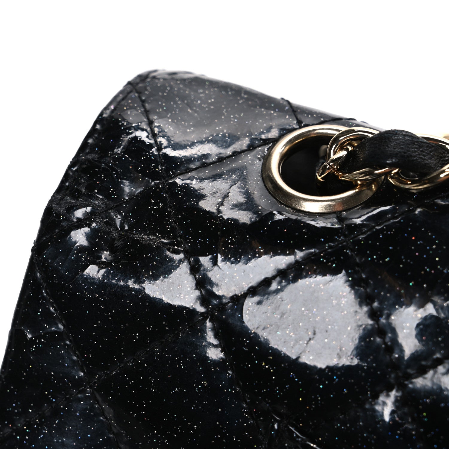 Chanel Patent Quilted Sparkle Glitter Medium Double Flap Black