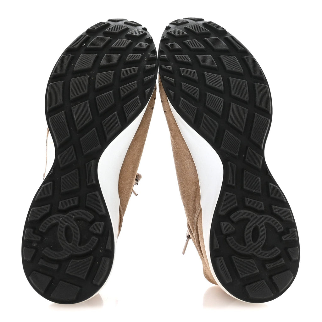 Chanel Suede Goatskin CC Sneakers 36 Dark Beige