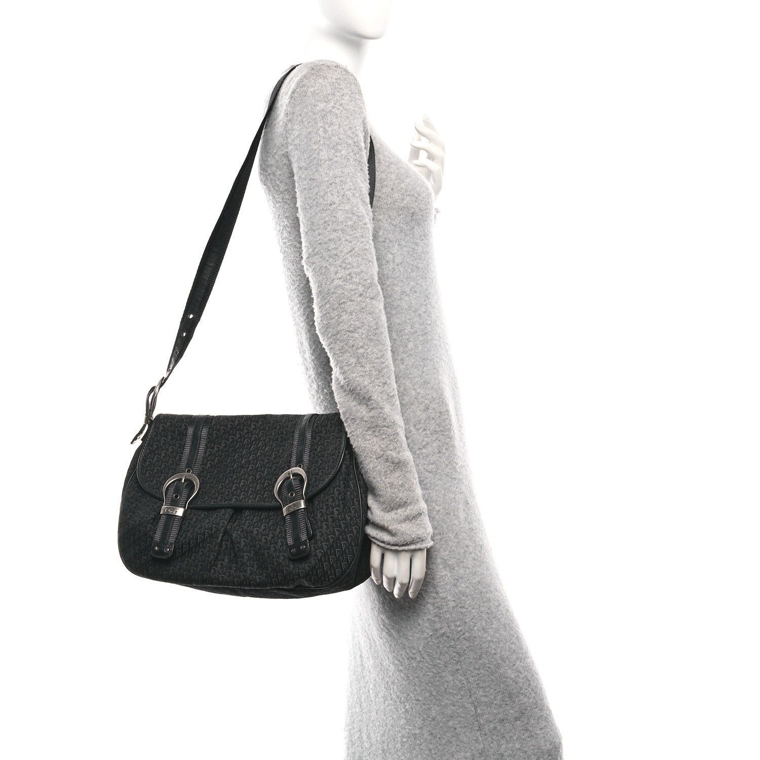 Christian Dior Canvas Diorissimo Buckle Messenger Black