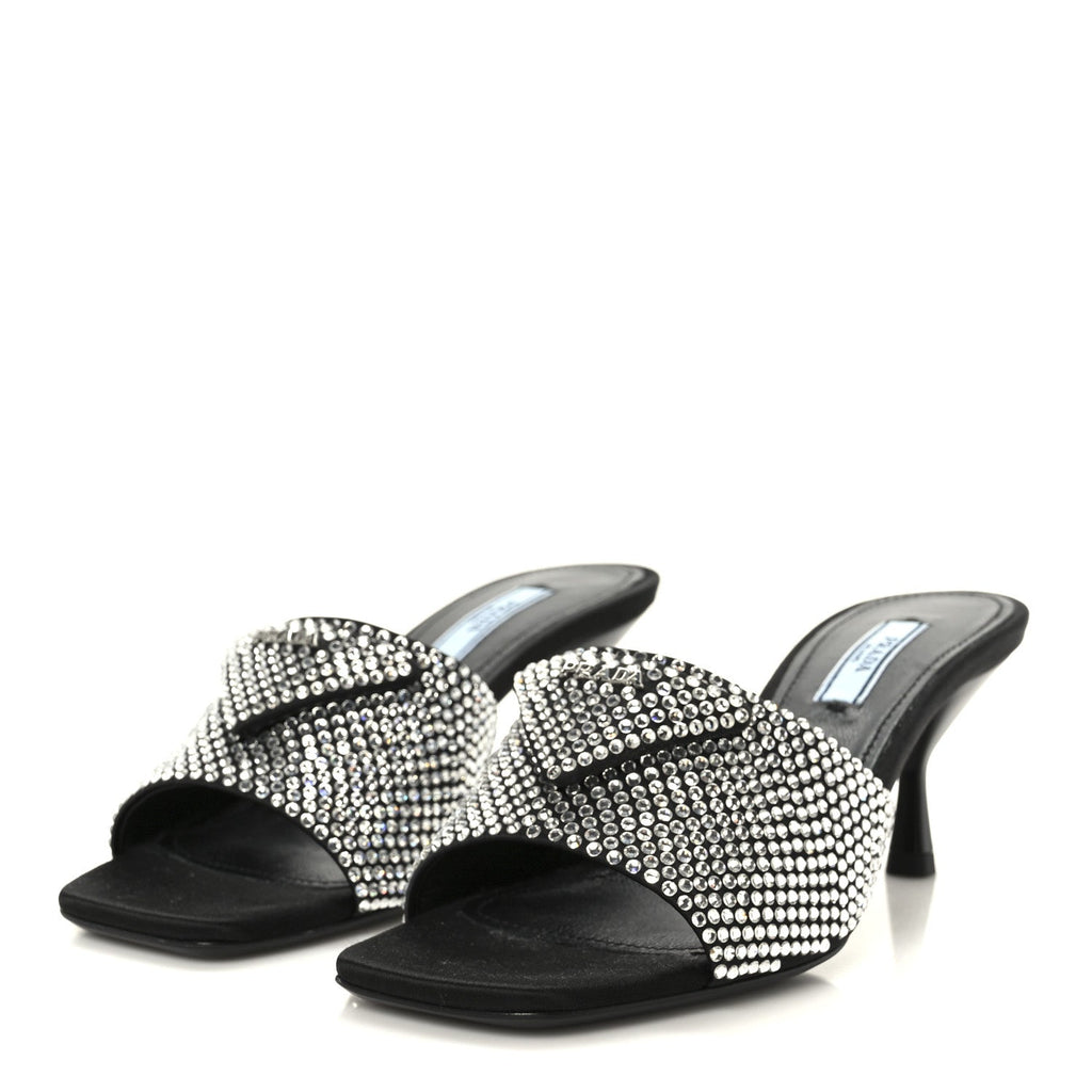 Prada Satin Crystal Logo 65mm Slide Sandals 36 Cristal