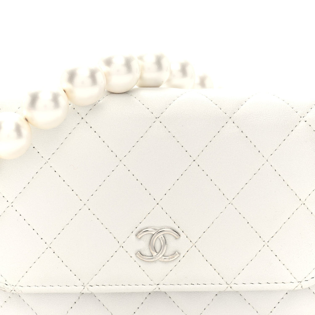 Chanel Lambskin Quilted Mini Pearl Wallet On Chain WOC White