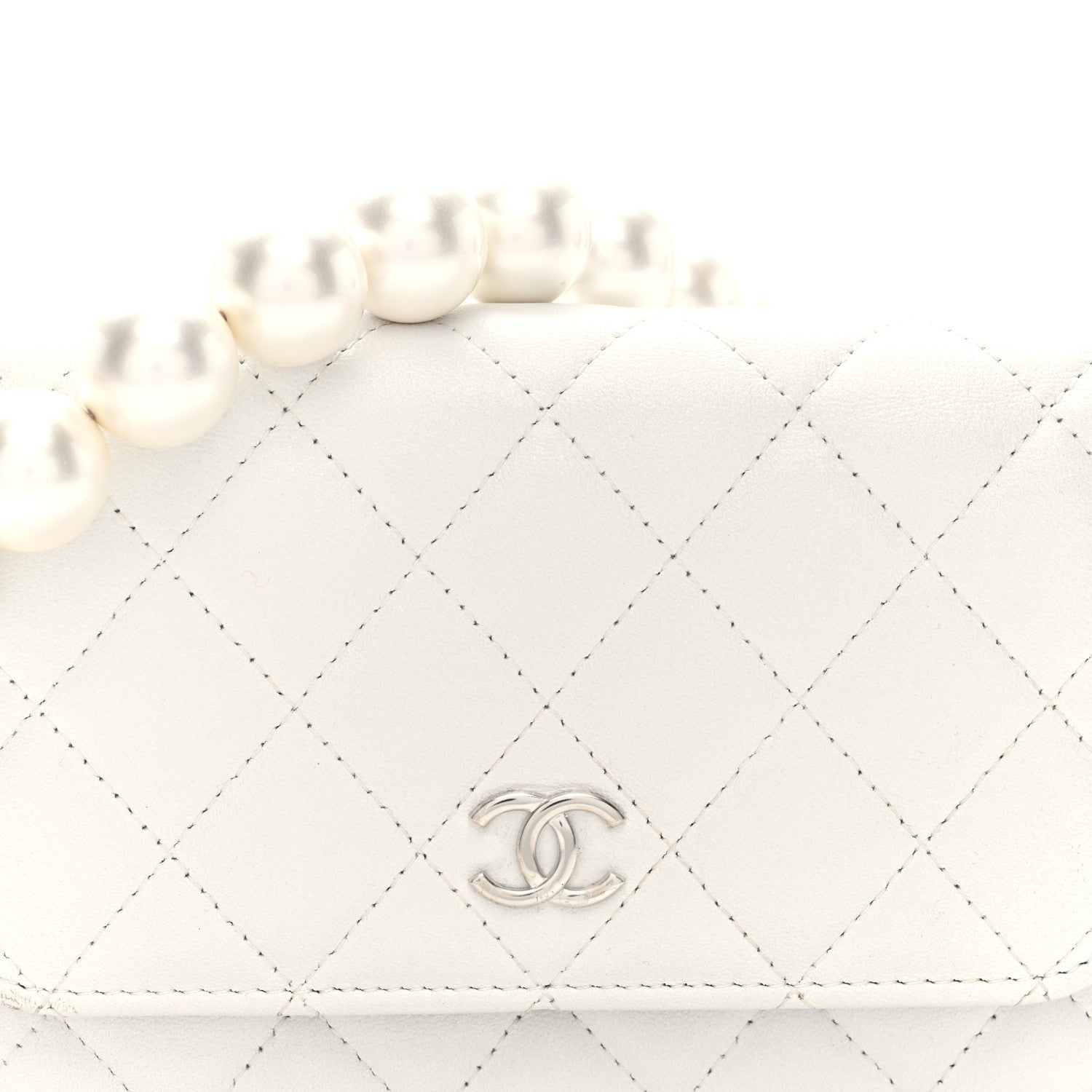 Chanel Lambskin Quilted Mini Pearl Wallet On Chain WOC White