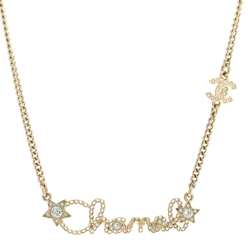 Metal Crystal Logo Star Necklace Gold
