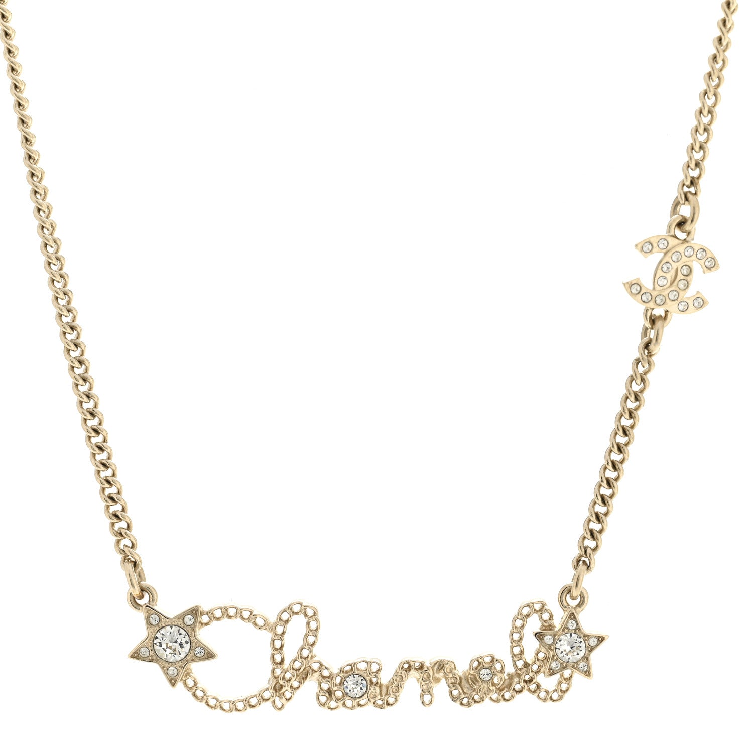 Metal Crystal Logo Star Necklace Gold