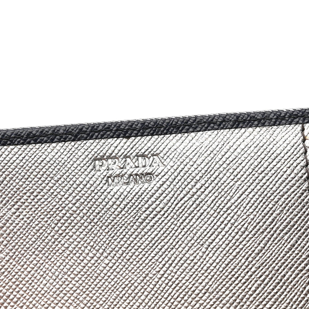 Prada Saffiano Metal Continental Flap Wallet Baltico Argento