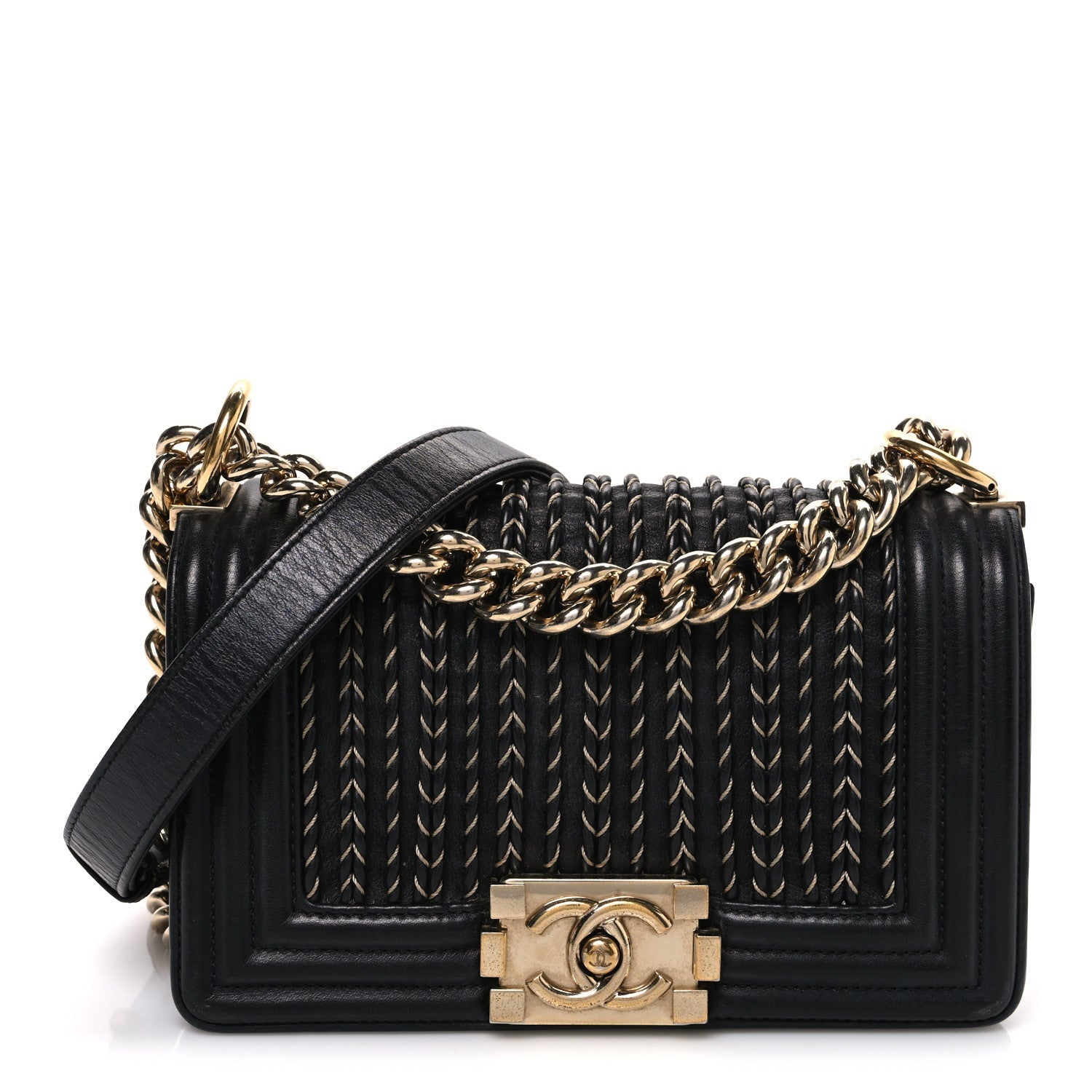 Chanel Calfskin Braided Small Boy Flap Black