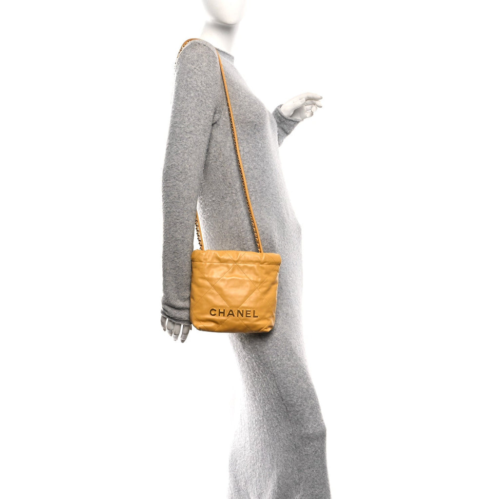Chanel Shiny Calfskin Quilted Mini Chanel 22 Yellow
