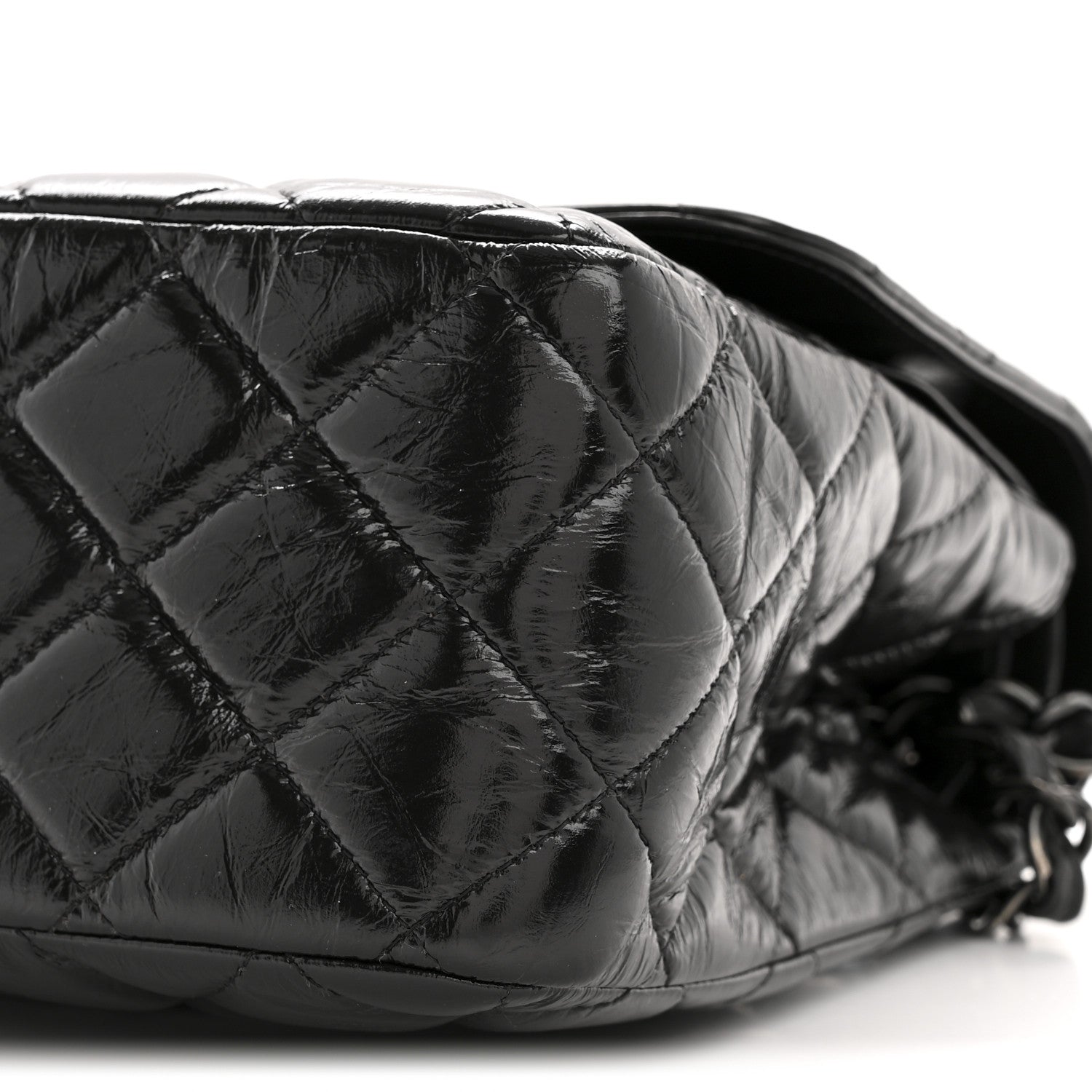 Chanel Shiny Crumpled Calfskin Quilted Jumbo Double Flap So Black