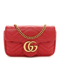 Gucci Calfskin Matelasse Super Mini GG Marmont Shoulder Bag Hibiscus Red