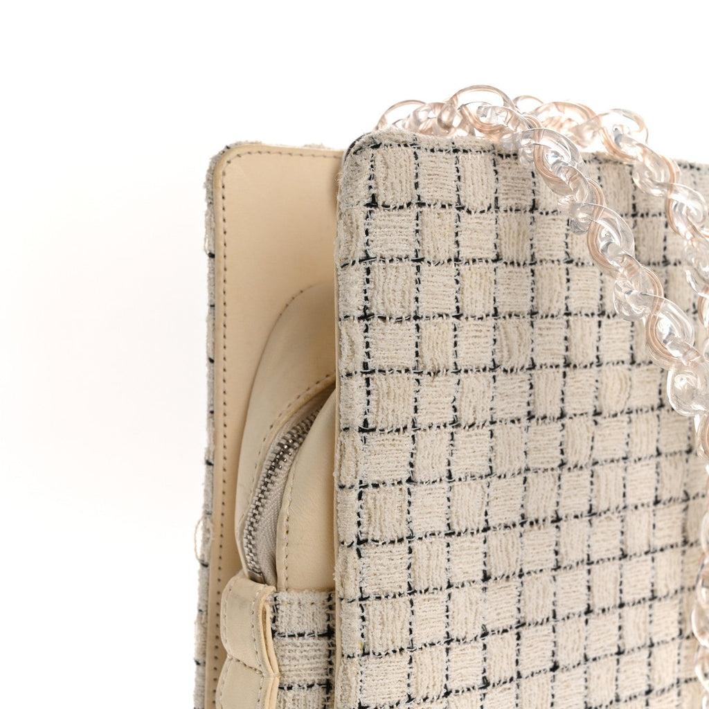 Chanel Tweed Resin Small Zipped Shopping Bag White Black