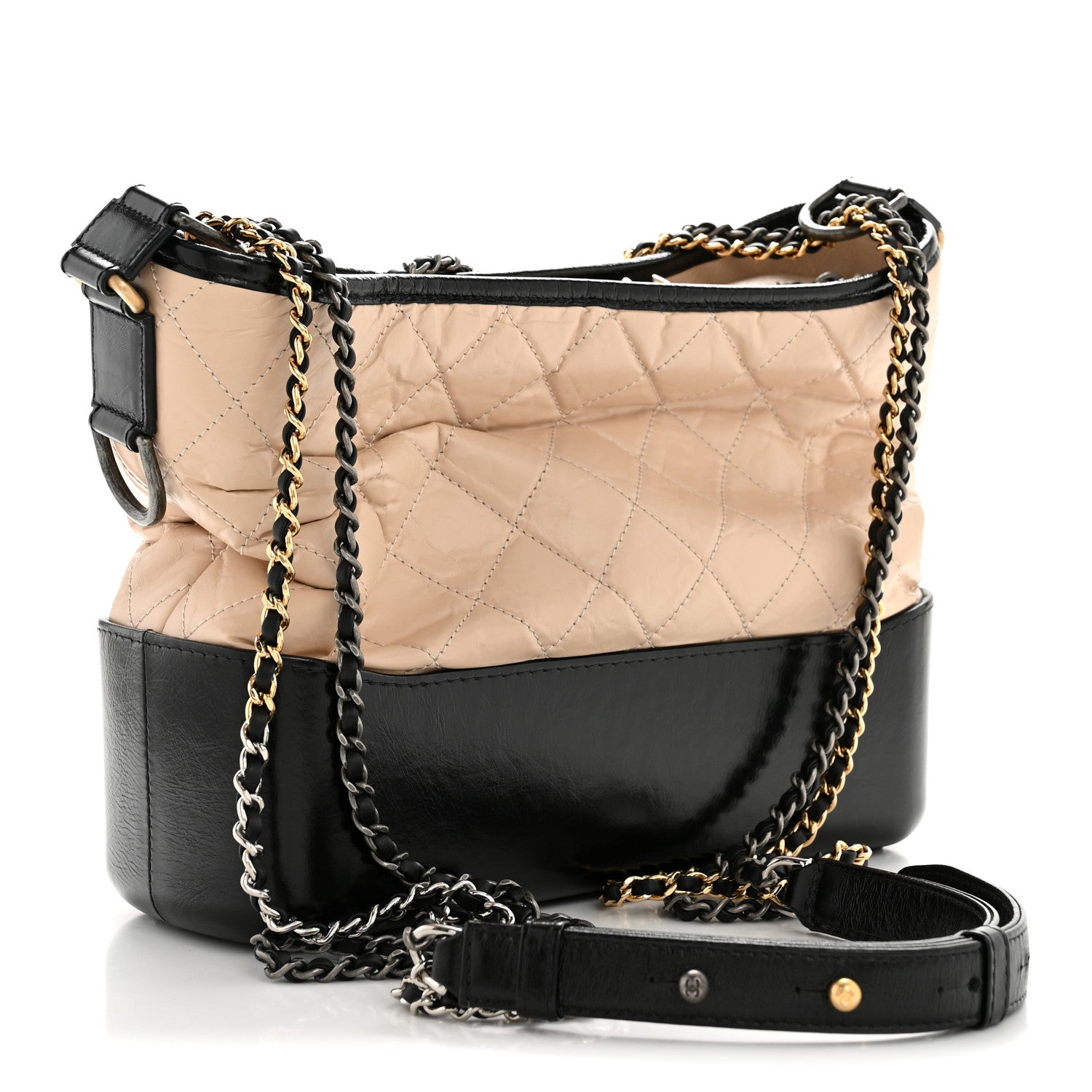 Chanel Aged Calfskin Quilted Medium Gabrielle Hobo Beige Black