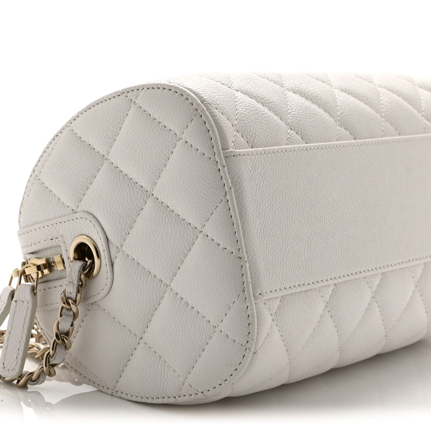 Chanel Caviar Quilted Barrel Clutch With Chain White
