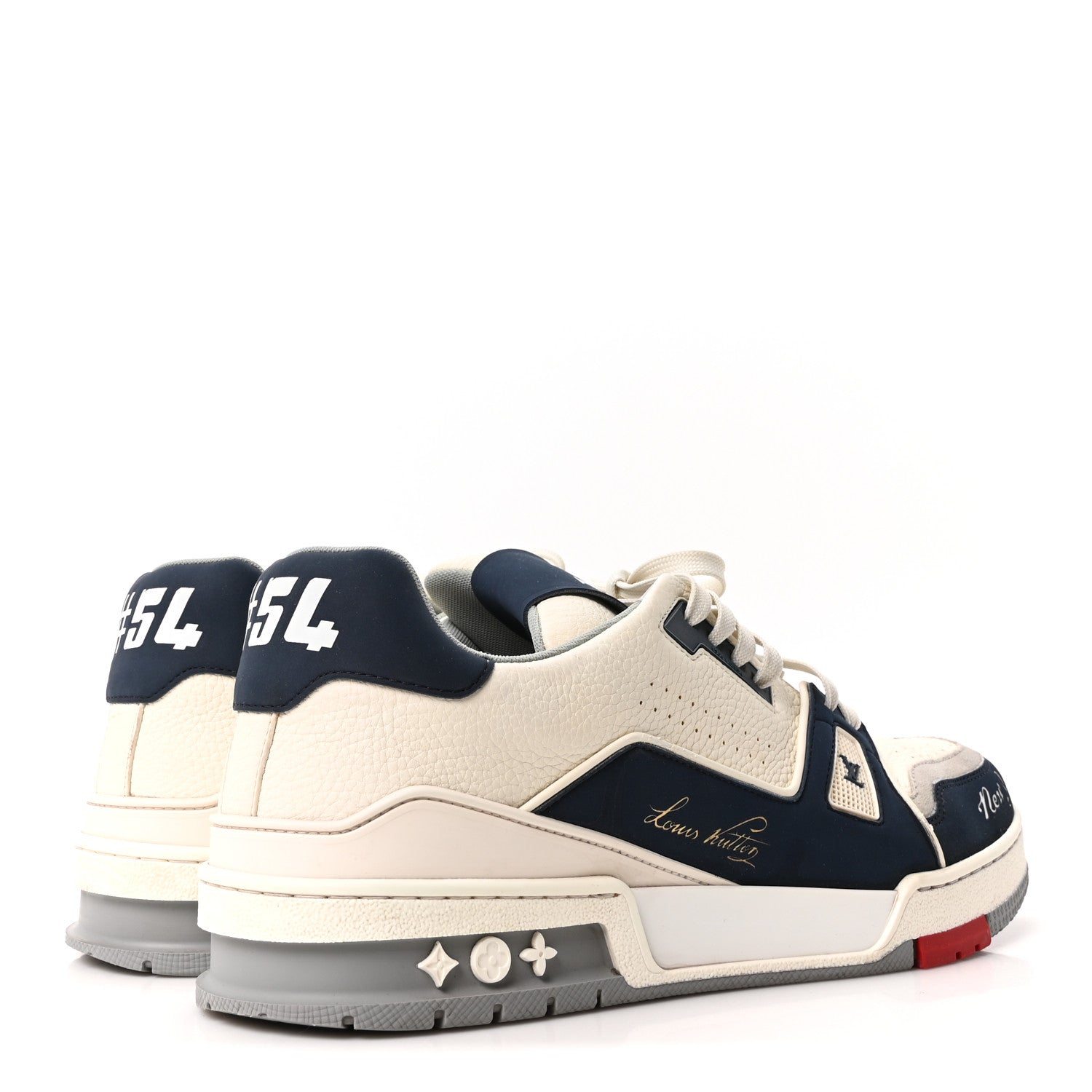 Louis Vuitton Calfskin Mens New York City of Dreams LV Trainer Maxi Sneakers 11 White Navy