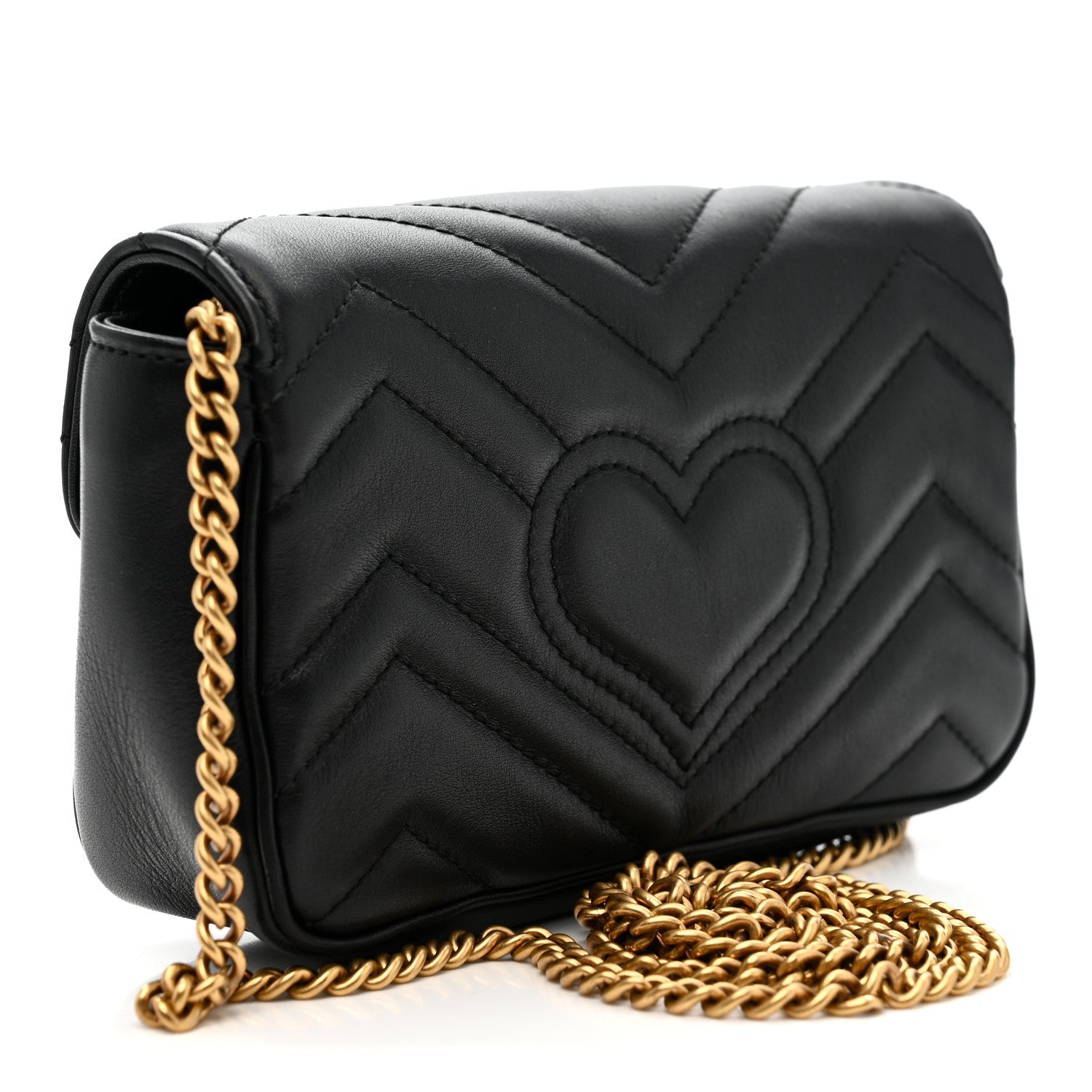 Gucci Calfskin Matelasse Super Mini GG Marmont Shoulder Bag Black