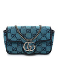 Gucci Monogram Multicolor Matelasse Diagonal Super Mini GG Marmont Shoulder Bag Light Blue