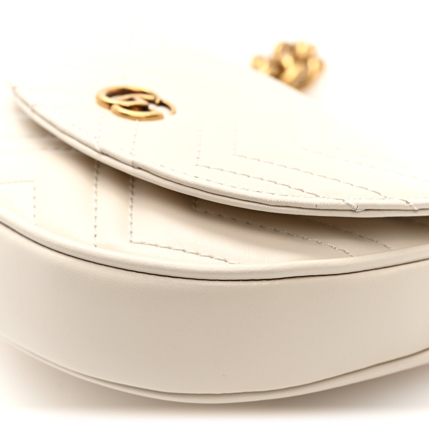 Gucci Calfskin Matelasse Mini GG Marmont Chain Belt Bag Mystic White