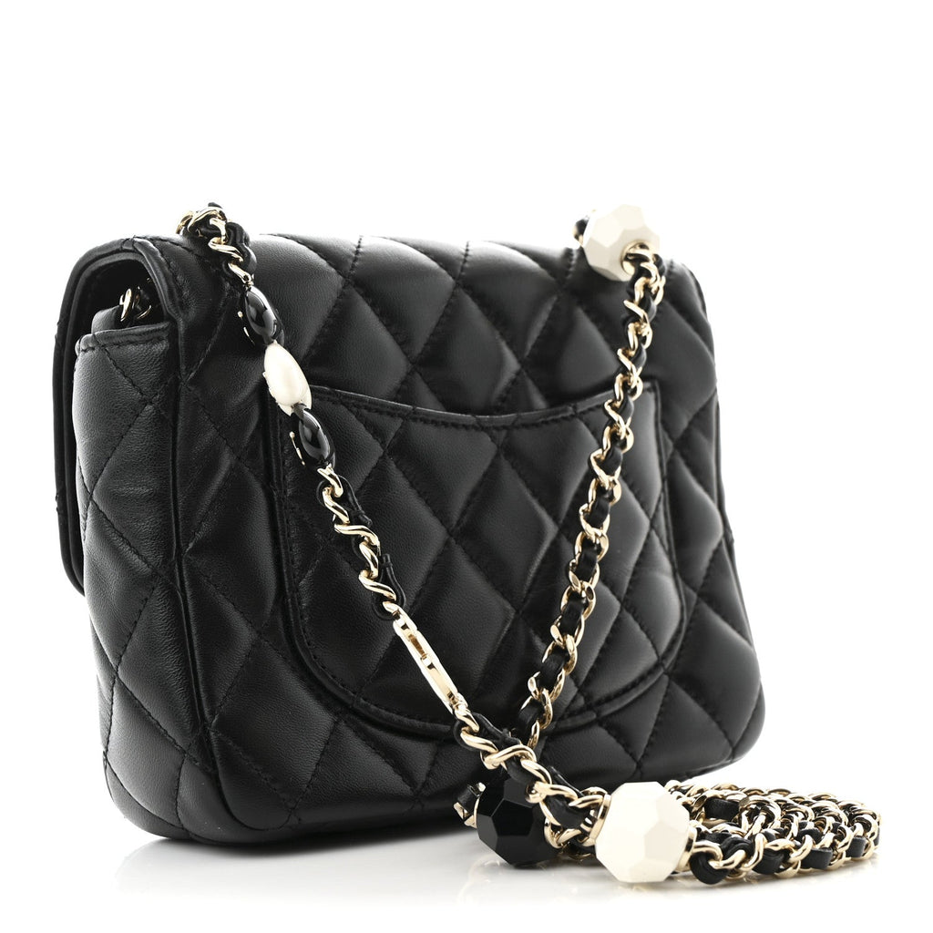 Chanel Lambskin Resin Quilted Mini Heart Square Flap Black