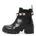 Gucci Calfskin Crystal GG Trip Chelsea Ankle Boots 35 Black