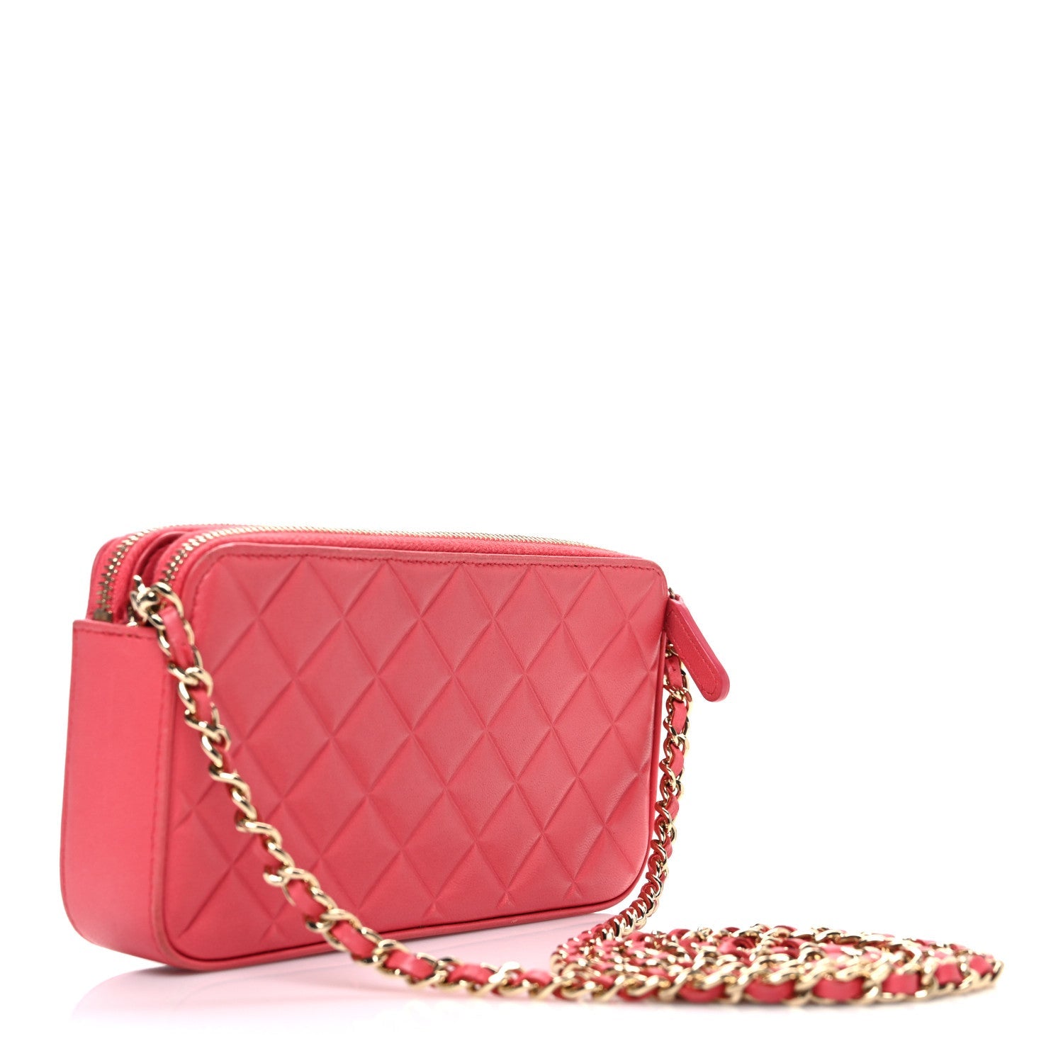 Chanel Lambskin Quilted Small Clutch With Chain Pink