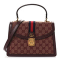 Gucci GG Supreme Monogram Textured Dollar Calfskin Web Small Ophidia Padlock Top Handle Bag Bordeaux