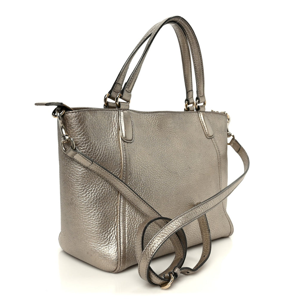 Gucci Metallic Pebbled Calfskin Small Soho Top Handle Bag Golden Beige