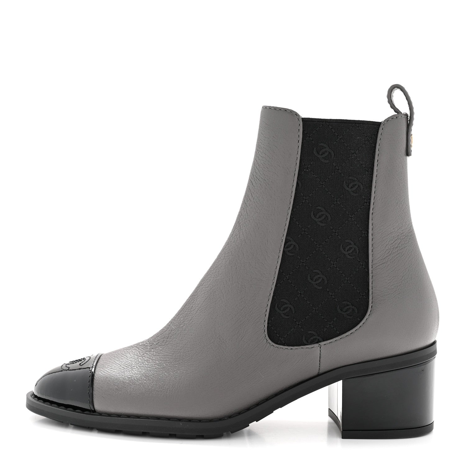 Calfskin Patent Cap Toe CC Short Boots 39 Grey Black