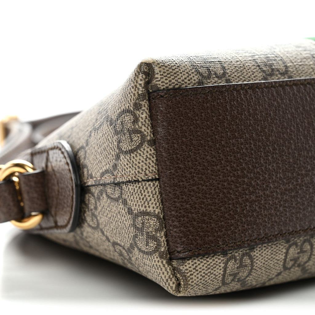 Gucci GG Supreme Monogram Textured Dollar Calfskin Web Small Ophidia Dome Shoulder Bag Beige Ebony New Acero