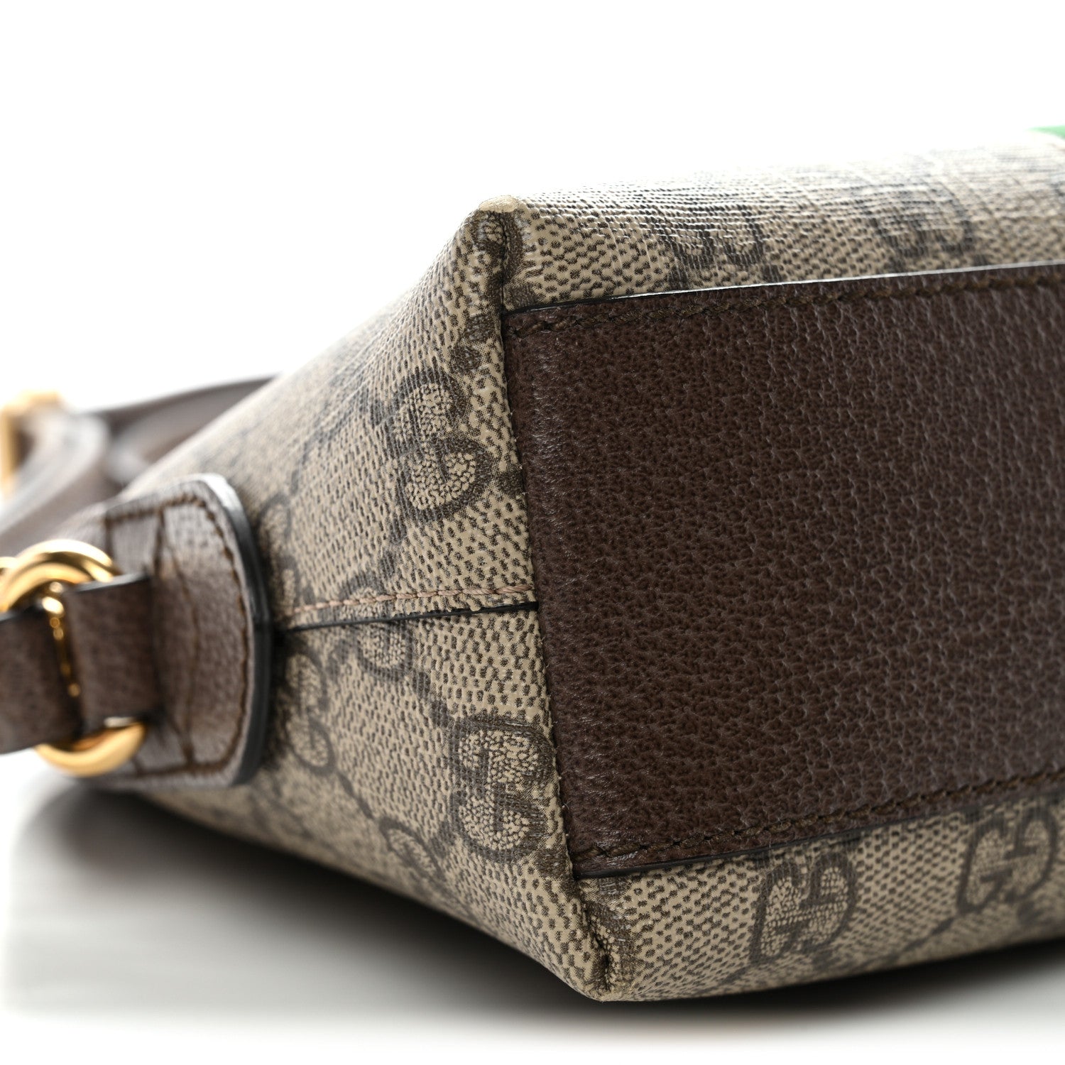 Gucci GG Supreme Monogram Textured Dollar Calfskin Web Small Ophidia Dome Shoulder Bag Beige Ebony New Acero