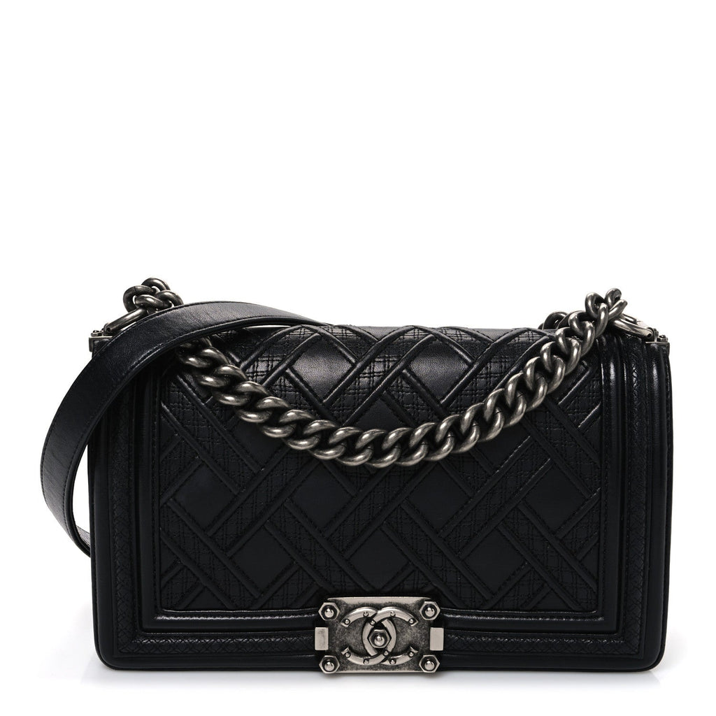 Chanel Lambskin Stitched Medium Boy Flap Black